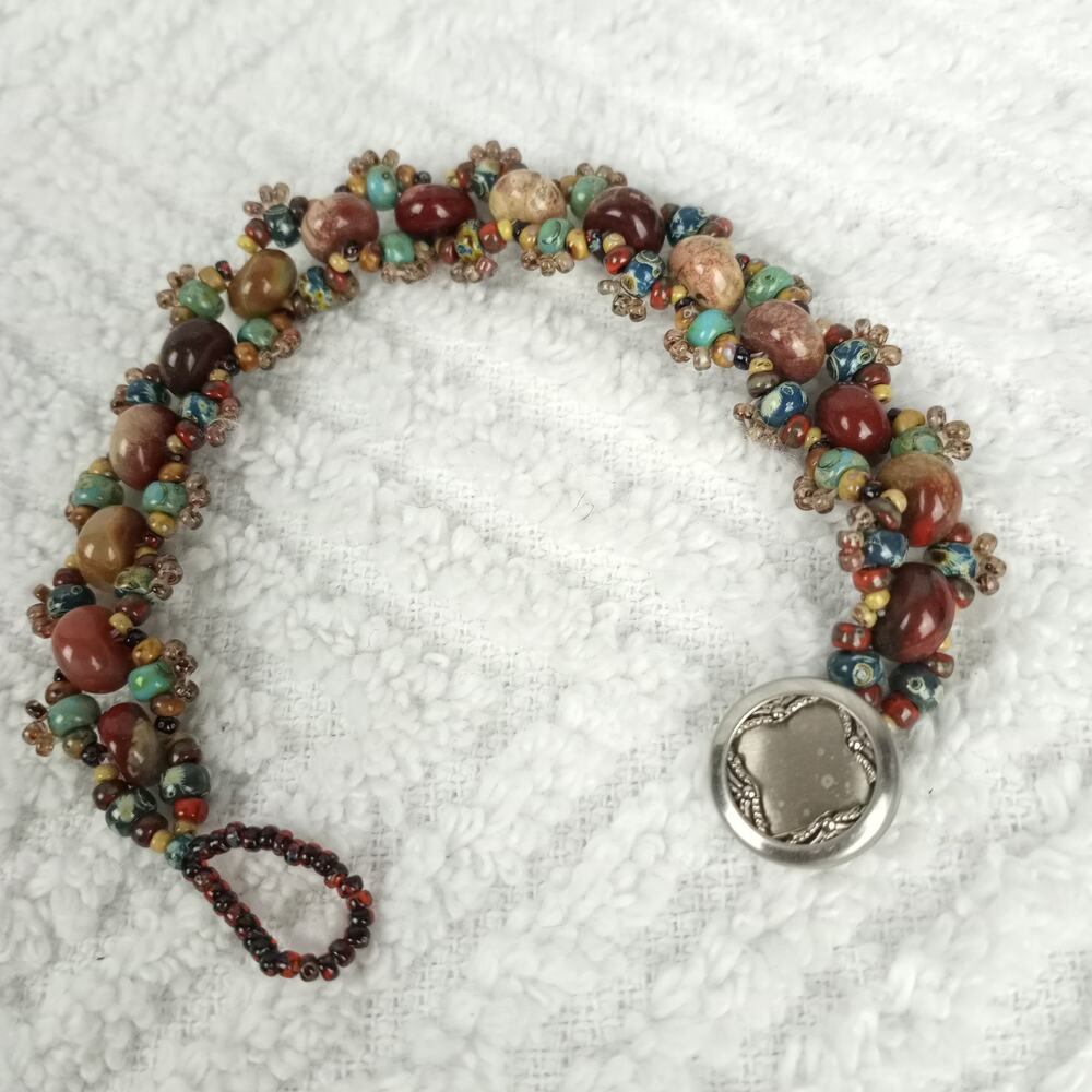 HANDMADE  Rustic Boho Style Red Jasper Stone Bracelet - Picture 6 of 7